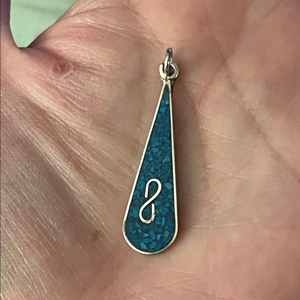 Turquoise Inlay Teardrop Pendant w/ Infinity symbol